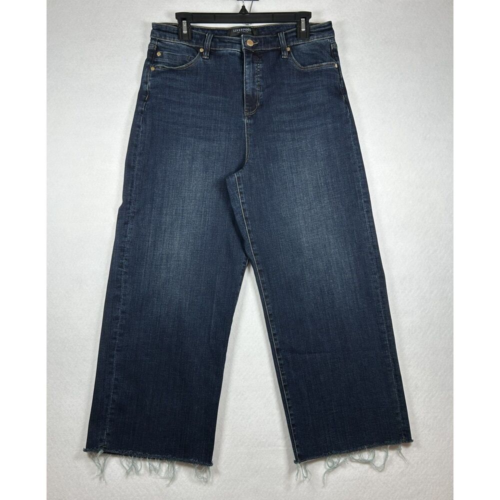 Liverpool Los Angeles Stride High Waist Wide Leg Crop Jeans Raw Hem Size 12/31